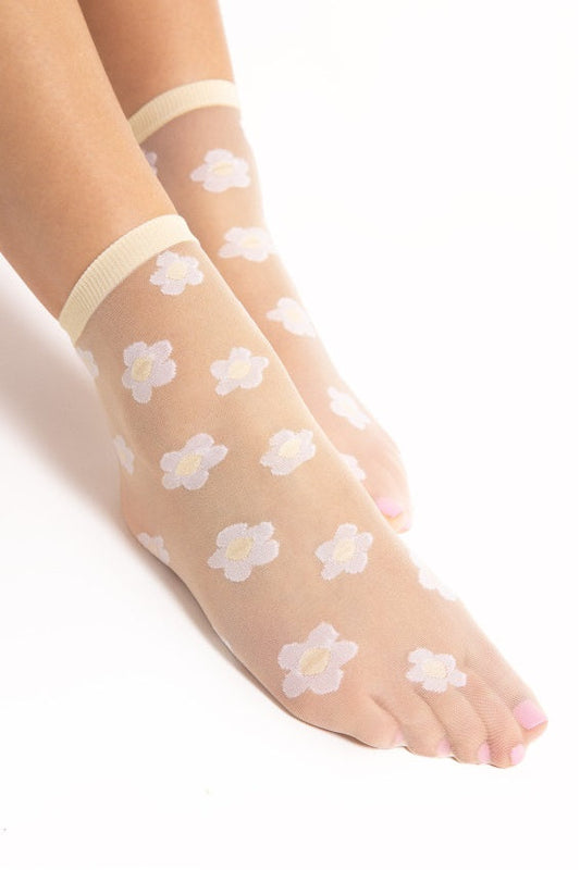 Cute Sheer Summer Socks Flower Pattern Jodie 20 DEN Vanilla
